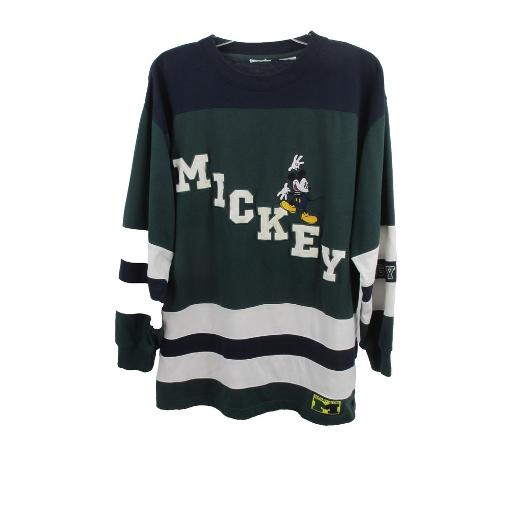 DISNEY MICKEY & CO Pullover Rugby Shirt Unisex L Green Long Sleeve Embroidery